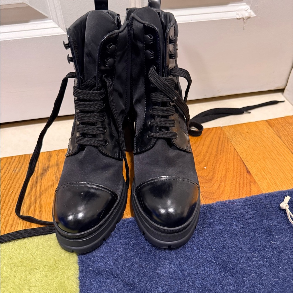 Prada Black Lace-Up Combat Boots